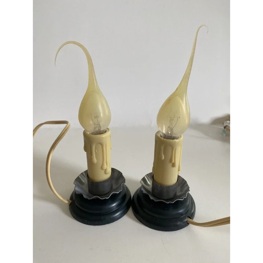 Vintage Christmas Window Candle Dripping Wax Flame Ruffle Metal Rustic Farmhouse